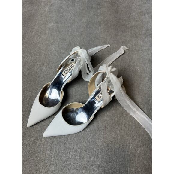 Badgley Mischka Womens Blaze Stiletto Heels US Size 7 EU 37 White Satin Bow - Picture 4 of 12